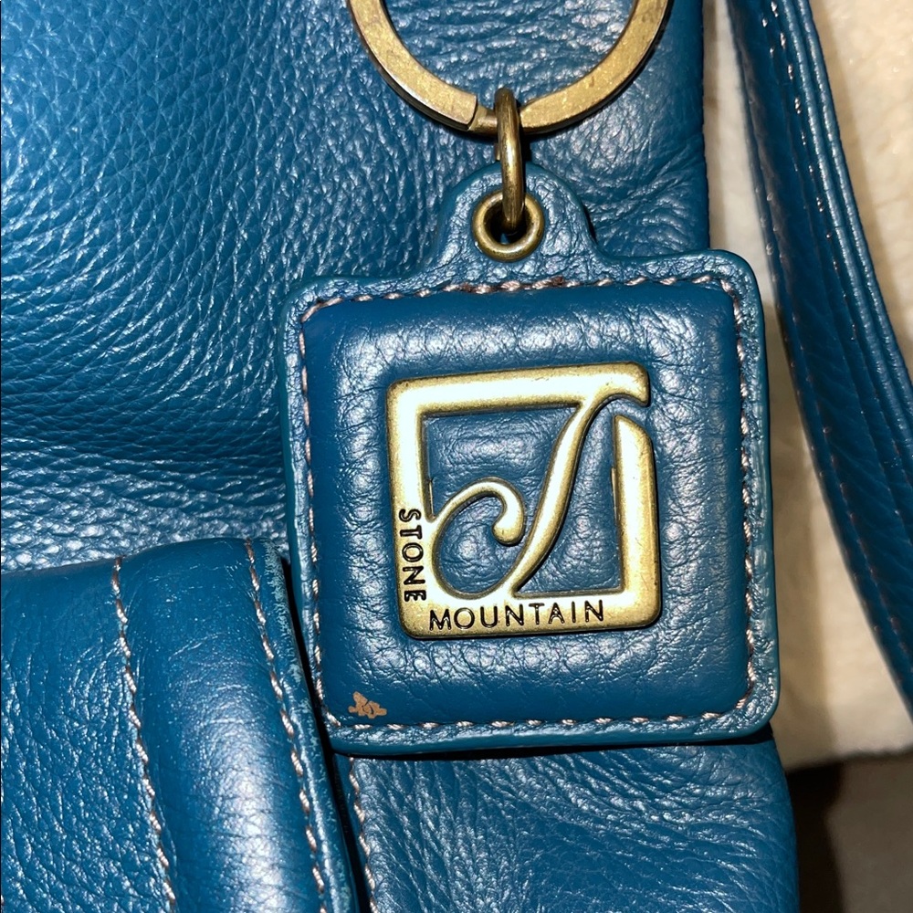 Elegant Stone Mountain Blue Leather Handbag